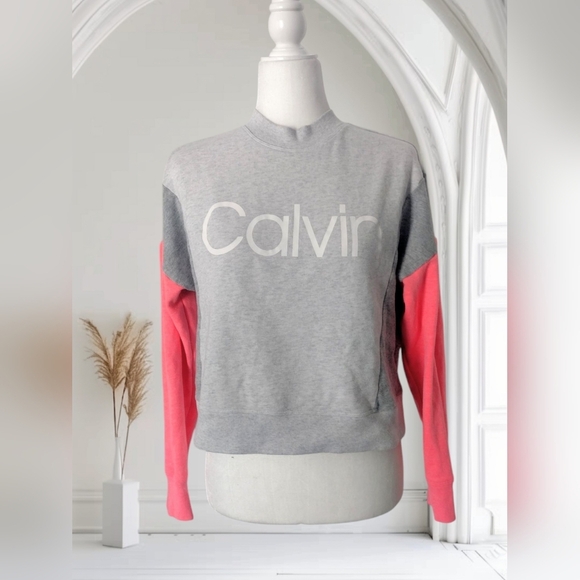 Women's Calvin Klein Performance Grey And Pink Colorblock Sweatshirt Size Medium - Picture 1 of 5